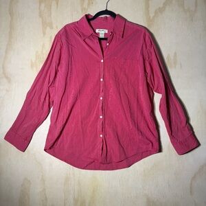 Eddie Bauer Women’s Button-Up Shirt L Red Pinstripe Long Sleeve 100% Cotton